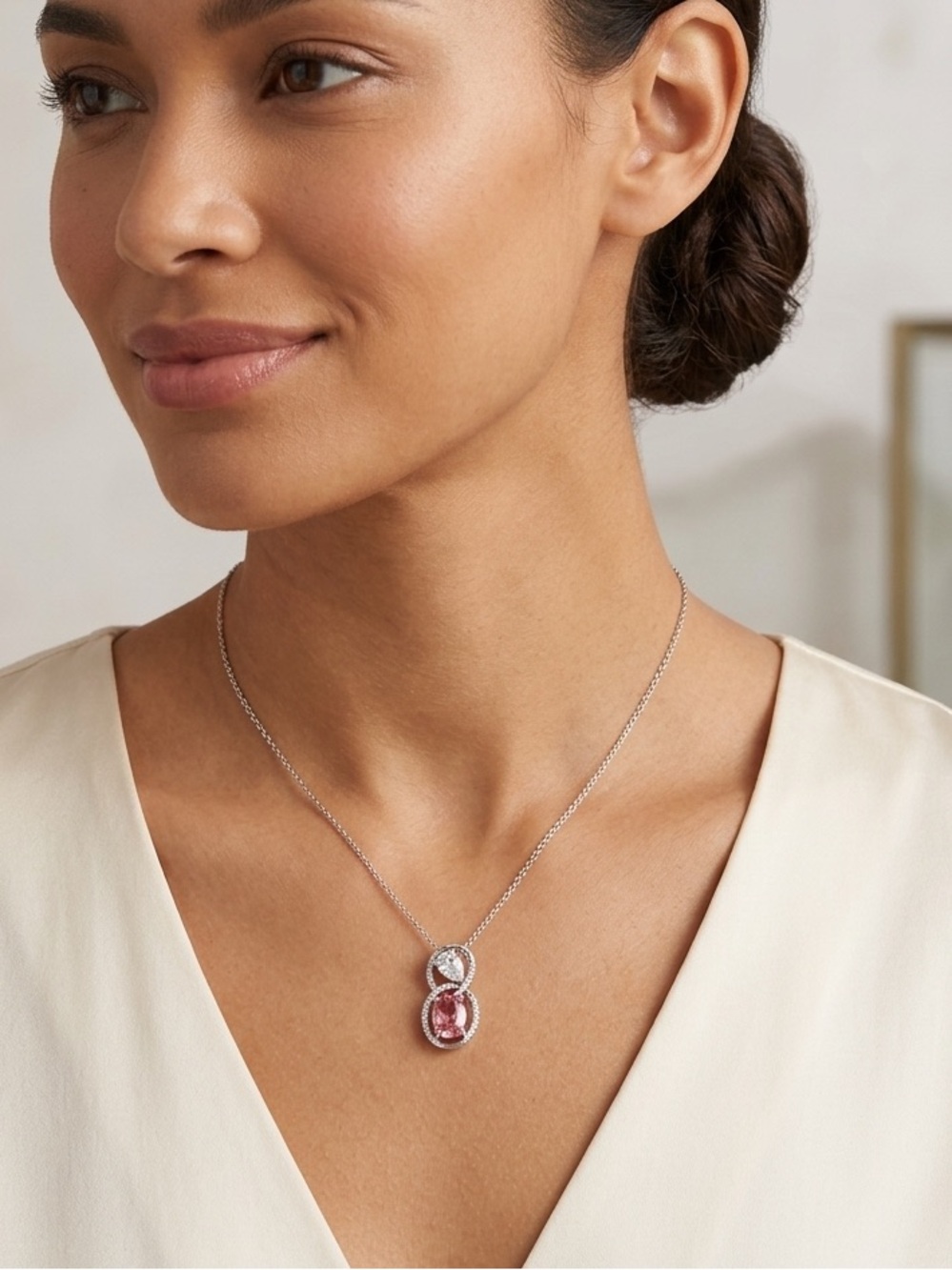 D’Manis 925 Sterling Silver Tourmaline Infinity Interlocking Double Oval Halo CZ